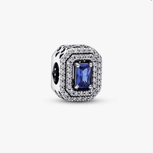 Authentic Pandora Blue Sparkling Levelled Rectangular Charm Bead S925